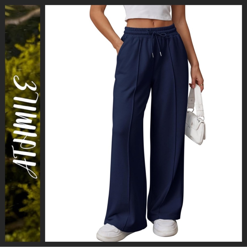NWT Athmile High Waist Navy Wide-Leg Drawstring Sweatpants